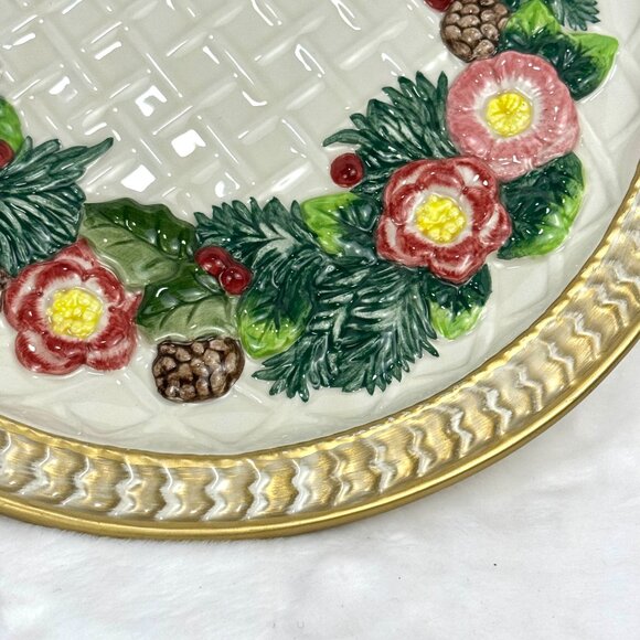 Fitz and Floyd Classics Christmas Raised Ribbon Wreath Canape Plate Red Vintage - Picture 5 of 15